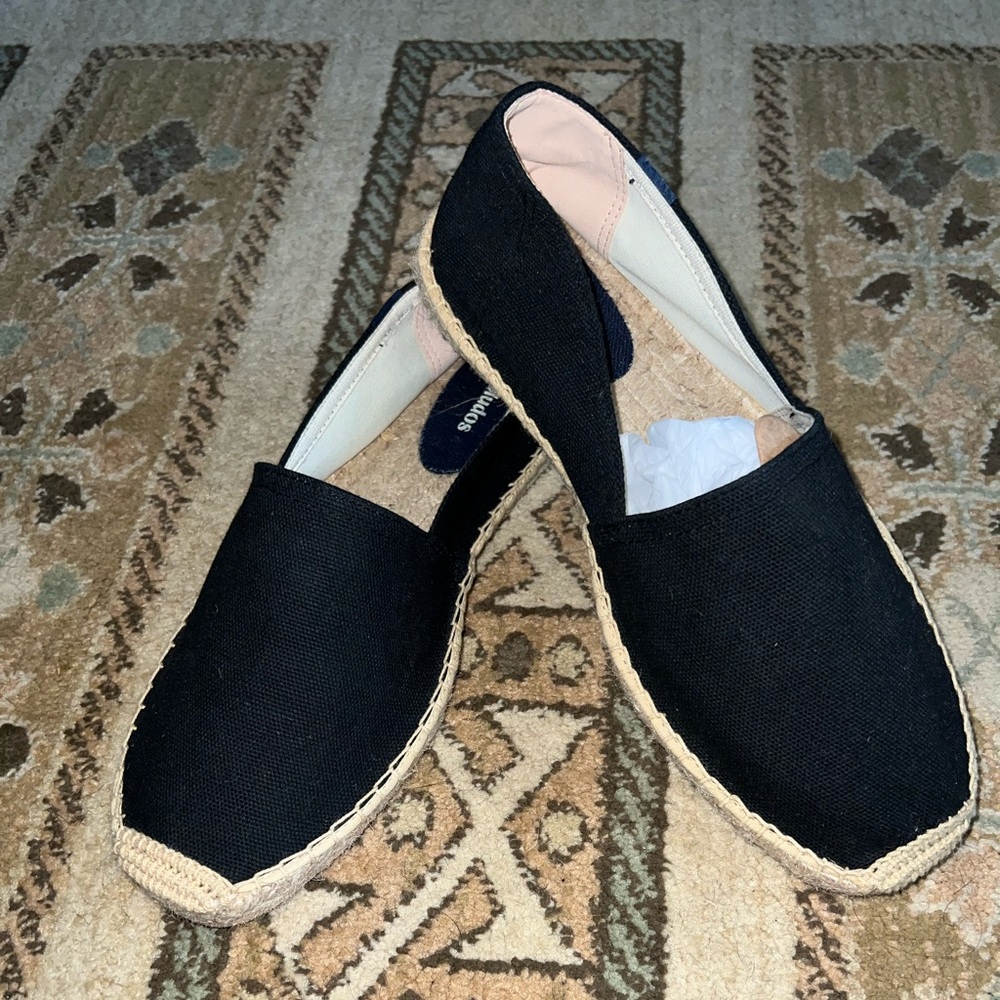 Saludos Anthropologie Flat Espadrilles Smoking Slipper Black Size 11